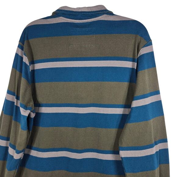 L.L. Bean Rugby Shirt Men M Blue Tan Stripe Heavyweight Cotton Vintage Style - Picture 8 of 12